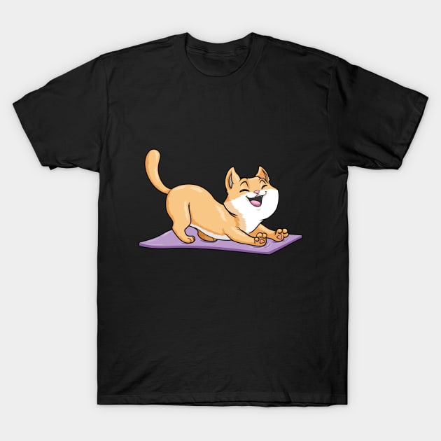 Cute cat on a yoga mat T-Shirt by Markus Schnabel